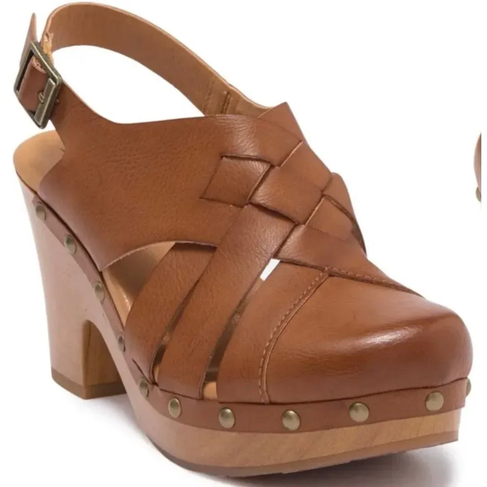 KORKS By Kors ease Wynne Comfort Clogs Shoes Leather Wedge Tan Platform Clogs 7